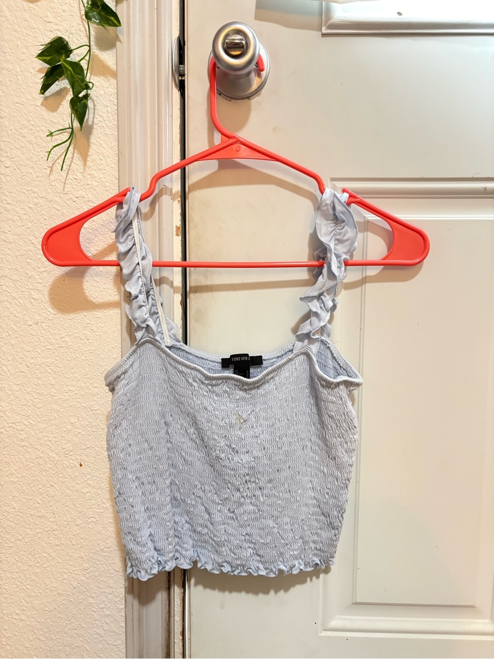 Forever 21 Light Blue Smocked Ruffle Strap Crop Camisole